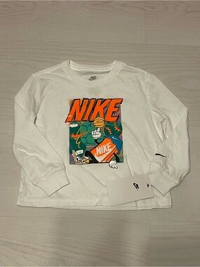 Nike White Long-Sleeve Tee with Orange and Green Graphic